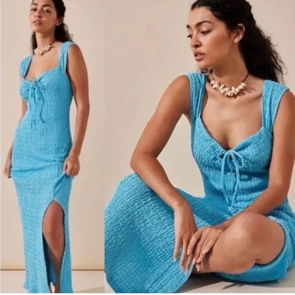 FREE PEOPLE BEACH Dress Eleni Bodycon Maxi Coastal Mermaid Turquoise Size XS